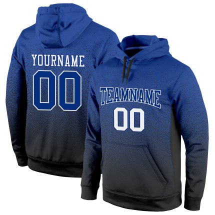 Custom Name and Number Sports Hoodie Pullover Sweatshirt - Personalized Black Royal-White Fade Fashion Personalized Stitched