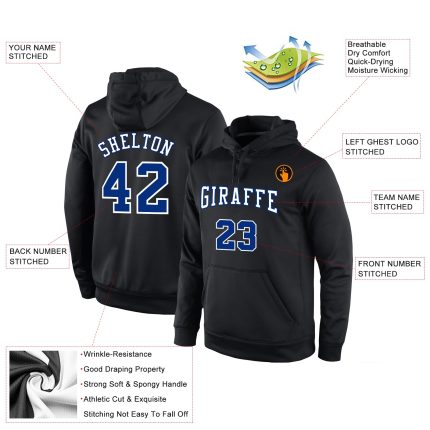 Custom Black Royal-White Sports Pullover Hoodie Sweatshirt for Men and Women Personalized Stitched Black Royal-White Sports