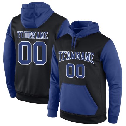 Custom Name Number Sports Hoodie Black White Pullover Sweatshirt Personalized Team Apparel Personalized Stitched Black Royal-White