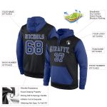Custom Name Number Sports Hoodie Black White Pullover Sweatshirt Personalized Team Apparel Personalized Stitched Black Royal-White