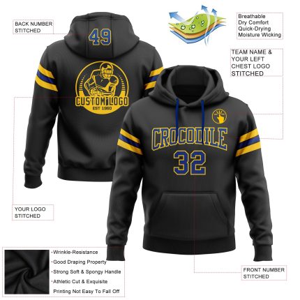 Custom Black and Yellow Football Hoodie Personalized with Name and Number - Stitched Pullover Sweatshirt Personalized Stitched
