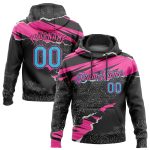 Custom Name and Number Sports Hoodie for Team - Personalized Stitched 3D Pattern Torn Paper Design in Black Sky Blue-Pink Sweatshirt