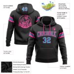 Custom Name Number Football Hoodie Sweatshirt Personalized Stitched Black Sky Blue-Pink Team Pullover Personalized Stitched