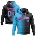 Custom Name and Number Personalized Fashion Sports Hoodie Sweatshirt - Stitched Black Sky Blue-Pink Gradient Design Personalized