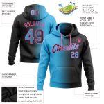 Custom Name and Number Personalized Fashion Sports Hoodie Sweatshirt - Stitched Black Sky Blue-Pink Gradient Design Personalized