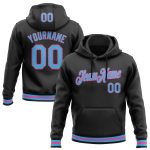 Custom Name & Number Sports Hoodie Pullover Sweatshirt - Personalized Stitched Black Sky Blue-Pink Personalized Stitched