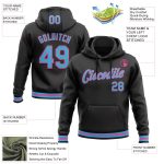 Custom Name & Number Sports Hoodie Pullover Sweatshirt - Personalized Stitched Black Sky Blue-Pink Personalized Stitched