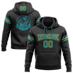 Custom Name Number Stitched Black Teal-Gold Football Hoodie Pullover Sweatshirt Personalized Team Apparel Personalized Stitched