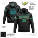 Custom Name Number Stitched Black Teal-Gold Football Hoodie Pullover Sweatshirt Personalized Team Apparel Personalized Stitched