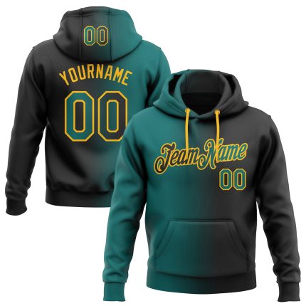 Custom Name Number Hoodie Personalized Pullover Sweatshirt Black Teal Gold Gradient Fashion Sports Team Apparel Personalized