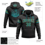 Custom Football Hoodie with Personalized Name and Number - Black Teal-Old Gold Stitched Pullover Sweatshirt Personalized