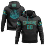 Custom Football Hoodie with Personalized Name and Number - Black Teal-Old Gold Stitched Pullover Sweatshirt Personalized