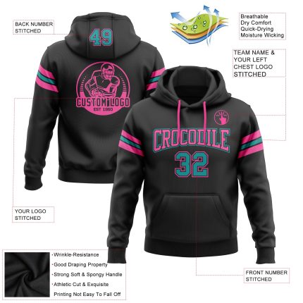 Custom Name Number Hoodie Personalized Football Sweatshirt Teal Pink Stitched Pullover for Team - Comfortable Unisex Wear
