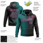 Custom Name Number Pullover Hoodie Sports Sweatshirt in Black Teal-Pink Gradient Fashion Design - Personalized Team Wear