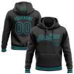 Custom Team Name and Number Personalized Black Teal Pullover Hoodie Sweatshirt Personalized Stitched Black Teal Sports Pullover
