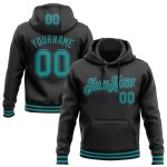 Custom Black Teal Sports Hoodie Sweatshirt - Personalized Stitched Pullover Personalized Stitched Black Teal Sports Pullover