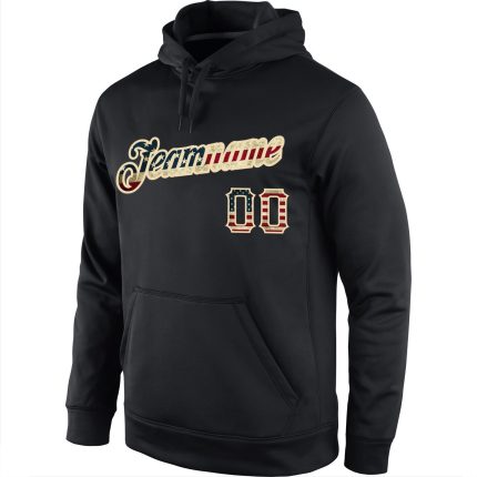 Custom Stitched Vintage USA Flag Sports Hoodie Sweatshirt - Personalized Cream Pullover with Team Name and Number Personalized