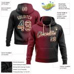 Custom Vintage USA Flag Hoodie Stitched Black Cream Gradient Sports Pullover with Team Name and Number Personalized Stitched