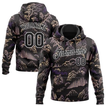 3D Tiger Landscape Personalized Sports Hoodie with Custom Name and Number - Stitched Pullover Sweatshirt Personalized Stitched