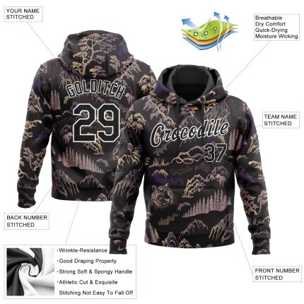 3D Tiger Landscape Personalized Sports Hoodie with Custom Name and Number - Stitched Pullover Sweatshirt Personalized Stitched