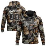 Custom 3D Skull Floral Hoodie with Personalized Name & Number - Black and White Pullover Sweatshirt for Sports Personalized