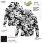 Custom 3D Skull Flower Sports Hoodie with Personalized Name and Number - Black White Pullover Sweatshirt Personalized Stitched