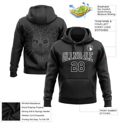 Personalized 3D Skull Hoodie Black White Sports Pullover Sweatshirt Personalized Stitched Black White 3D Skull Fashion Sports
