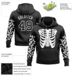 Custom 3D Skull Hoodie Pullover Sweatshirt for Sports | Personalized Black and White Team Name and Number Personalized Stitched