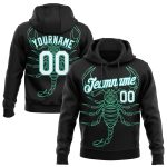 Custom Scorpio Sports Hoodie with 3D Black White-Aqua Design, Personalized Name & Number, Stitched Pullover Sweatshirt Personalized