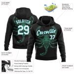 Custom Scorpio Sports Hoodie with 3D Black White-Aqua Design, Personalized Name & Number, Stitched Pullover Sweatshirt Personalized