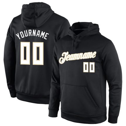 Personalized Custom Name and Number Sports Hoodie Black White-Cream Stitched Pullover Sweatshirt Personalized Stitched Black