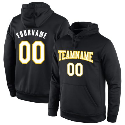 Custom Name Number Black White Gold Sports Hoodie Sweatshirt Personalized Pullover Team Apparel Personalized Stitched Black