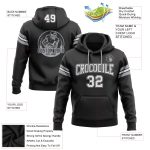 Custom Black White-Gray Football Hoodie with Personalized Name & Number - Stitched Pullover Sweatshirt Personalized Stitched