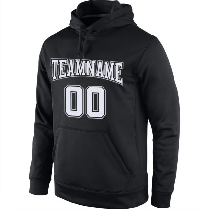 Custom Black White Gray Sports Hoodie Pullover Sweatshirt for Men and Women Personalized Stitched Black White-Gray Sports