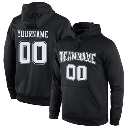 Custom Black White Gray Sports Hoodie Pullover Sweatshirt for Men and Women Personalized Stitched Black White-Gray Sports