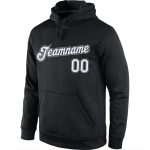 Custom Team Name Number Pullover Hoodie Sweatshirt for Sports - Personalized Black White Gray Stitched Design Personalized