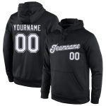 Custom Team Name Number Pullover Hoodie Sweatshirt for Sports - Personalized Black White Gray Stitched Design Personalized