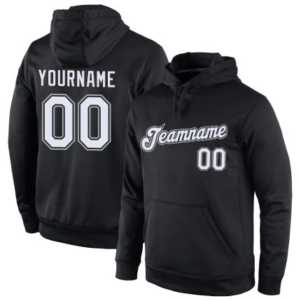 Custom Team Name Number Pullover Hoodie Sweatshirt for Sports - Personalized Black White Gray Stitched Design Personalized