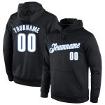 Custom Name and Number Sports Hoodie Pullover Sweatshirt - Personalized Black, White, Light Blue Design Personalized Stitched