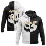 Custom Halloween Pumpkin Hoodie with Personalized Name & Number, 3D Scary Faces Sweatshirt, Black White-Old Gold, Team Salute to Service