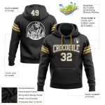 Customizable Football Hoodie with Name & Number - Personalized Stitched Black White Old Gold Pullover Sweatshirt Personalized