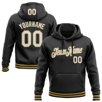 Personalized Black White Old Gold Sports Hoodie Sweatshirt Pullover for Men Personalized Stitched Black White-Old Gold Sports