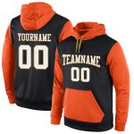 Custom Sports Pullover Hoodie with Stitched Name & Number - Black White Orange Sweatshirt for Teams Personalized Stitched