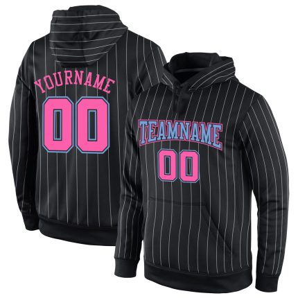 Custom Name Number Sports Hoodie Personalized Black White Pinstripe Pink Light Blue Pullover Sweatshirt Personalized Stitched