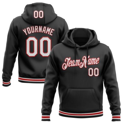 Personalized Black Red White Sports Hoodie Sweatshirt Pullover for Men Personalized Stitched Black White-Red Sports Pullover