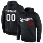 Custom Team Name Number Black White Red Sports Hoodie Pullover Sweatshirt - Personalized Stitched Design Personalized Stitched