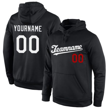 Custom Team Name Number Black White Red Sports Hoodie Pullover Sweatshirt - Personalized Stitched Design Personalized Stitched