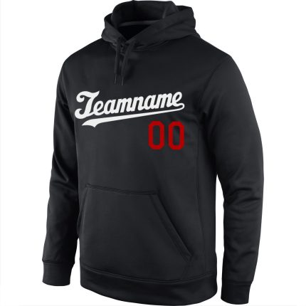 Custom Team Name Number Black White Red Sports Hoodie Pullover Sweatshirt - Personalized Stitched Design Personalized Stitched