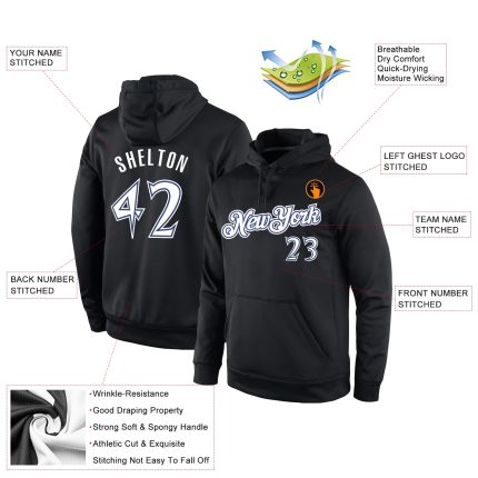 Custom Name Number Sports Hoodie Pullover Sweatshirt Black White-Royal Stitched Team Personalized Stitched Black White-Royal