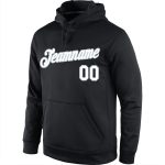Custom Name Number Sports Hoodie Sweatshirt Black White Silver Pullover - Personalized Team Apparel Personalized Stitched